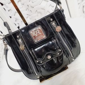 Victoria Roberts Black Patent PVC Leather Crossbody Bag Purse